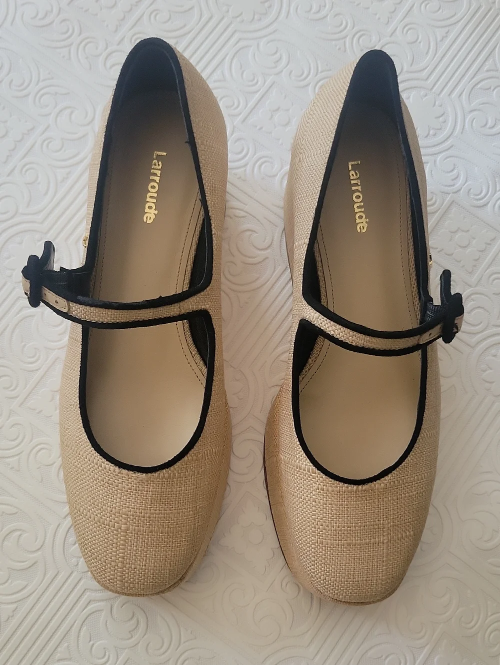 Anthropologie Larroudé Blair Flatform Maryjanes Platform Shoe Raffia Leather 7.5